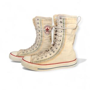 Converse Mid-calf Embroidered High-Top Sneakers Cream Size 7 Punk Boho